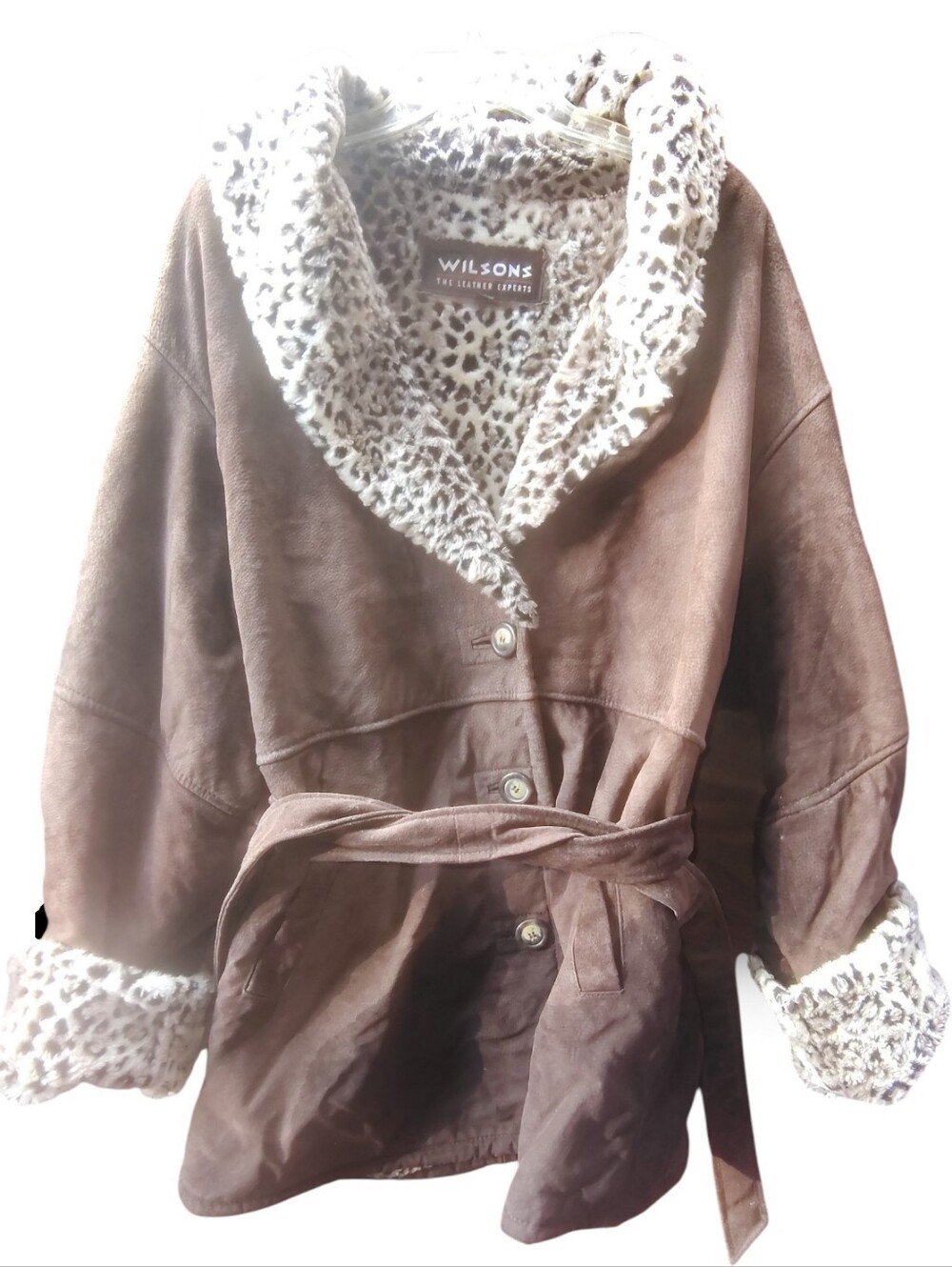 Wilson Brown Faux-Suede Teddy Jacket with Leopard-Print Sherpa